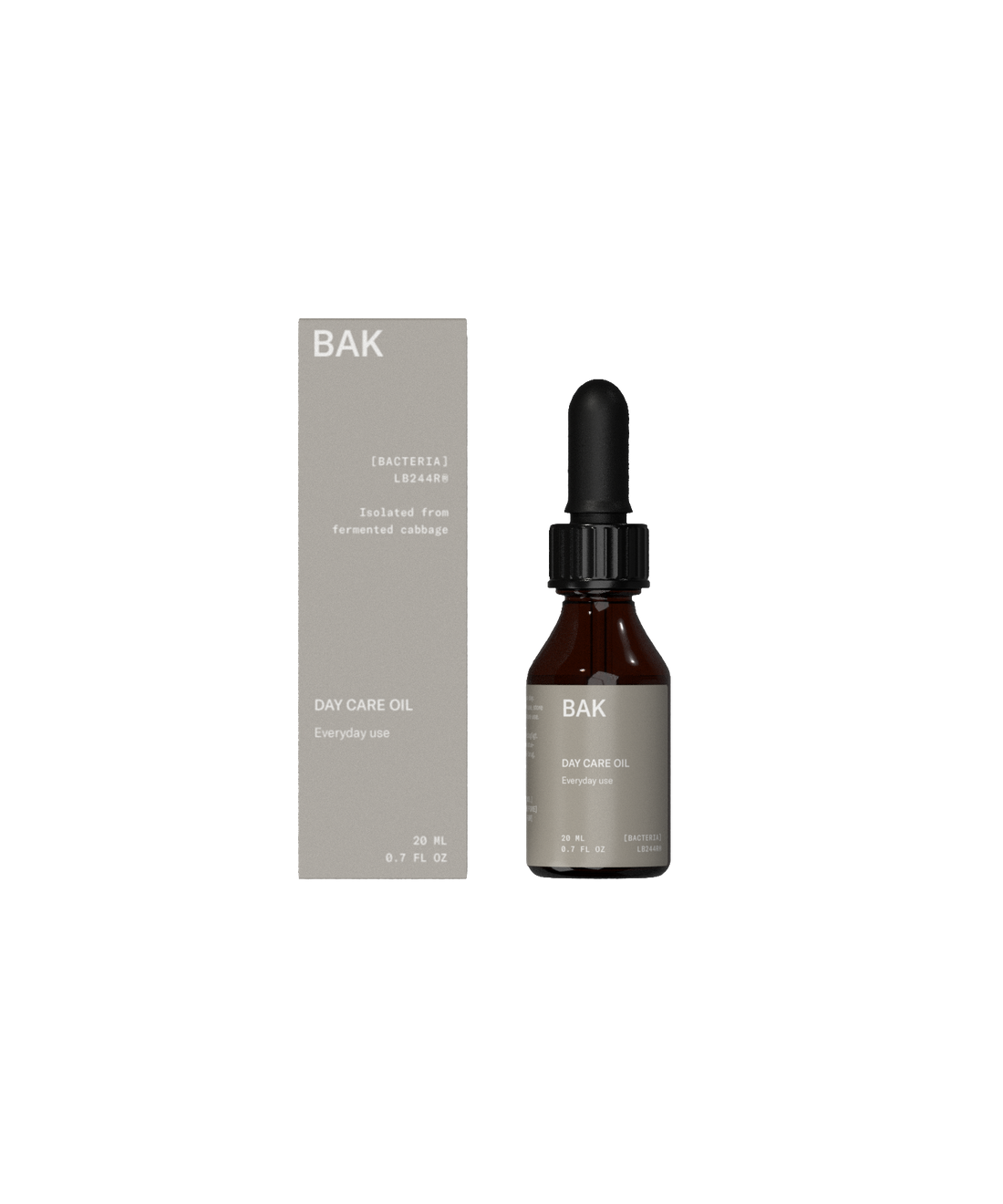 BAK Daily oil with prebiotics, probiotics, Sweet Almond & Jojoba oils, and Vitamin E